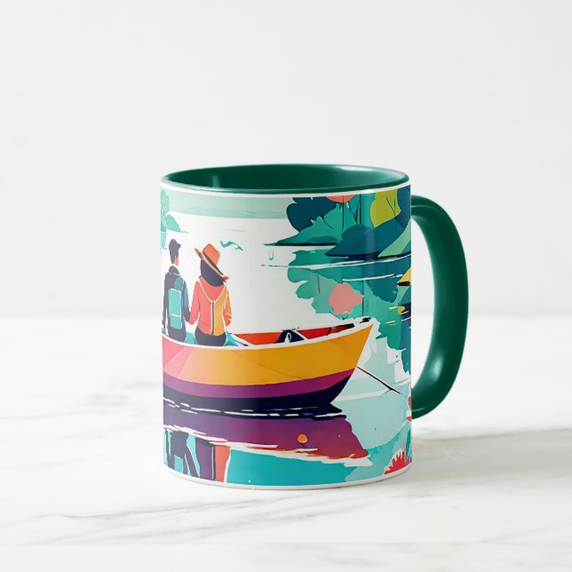 A couple on a boat in a lake - Coffee Mug (Front Right)