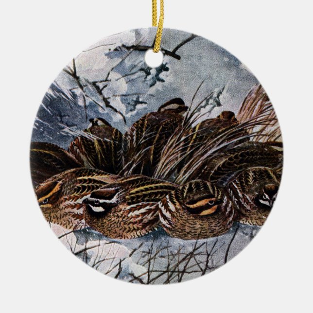 A Covey of Bobwhites Ceramic Tree Decoration (Front)