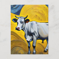 A Cow in a yellow and blue abstract