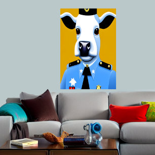 A cow in police uniform   AI Art Poster