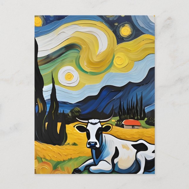 A Cow in The Starry Night Postcard (Front)