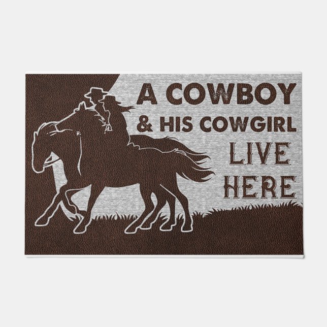A Cowboy And His Cowgirl Live Here Doormat (Front)