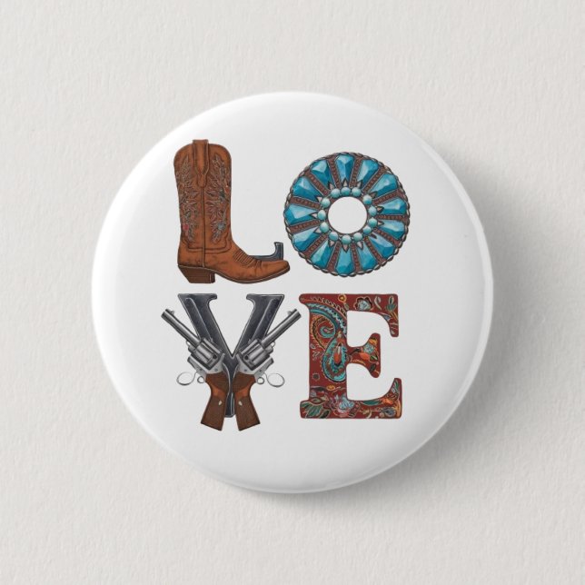 A cowboy boot 6 cm round badge (Front)