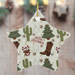 A Cowboy Merry Christmas Ceramic Ornament