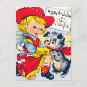 A Cowgirl and Puppy Birthday Postcard