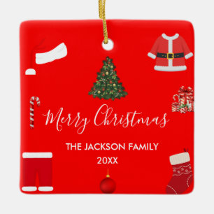 A Cozy Christmas Gathering Set on Warm Red Ceramic Ornament