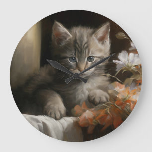 A Cozy Corner Tabby Kitten Large Clock