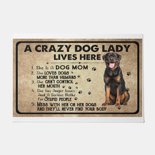 A Crazy Dog Lady Lives Here, Dog Lover Gift Doormat (Front)
