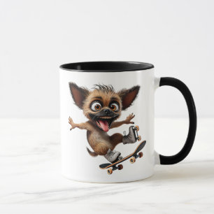 A crazy dog on rollerblades and skateboarding. mug
