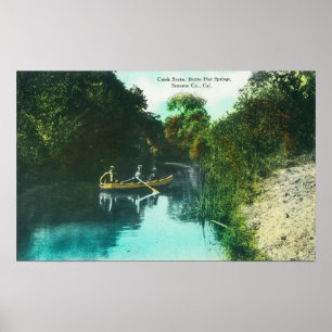 A Creek Scene with Family in a Canoe Poster