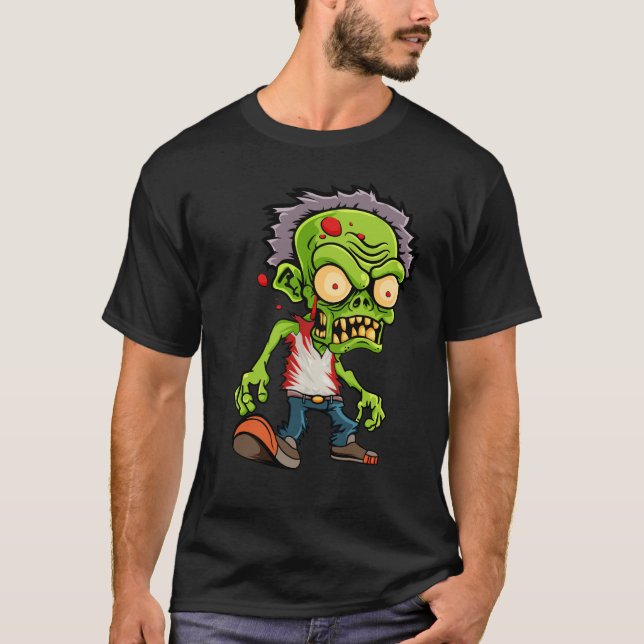 A Creepy Green Zombie in Cartoon Style T-Shirt (Front)