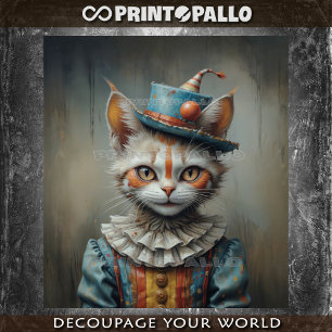 A creepy kitten dressed as a clown - tissue paper