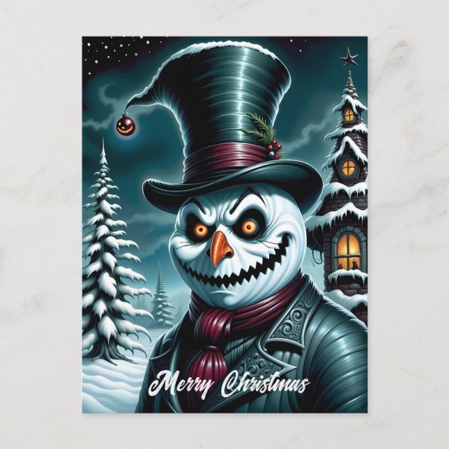 A Creepy Snowman Christmas Holiday Postcard (Front)