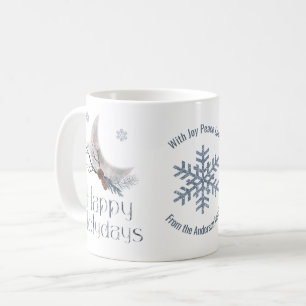 A Crescent Moon, Pine Cones. Happy Holidays Coffee Mug