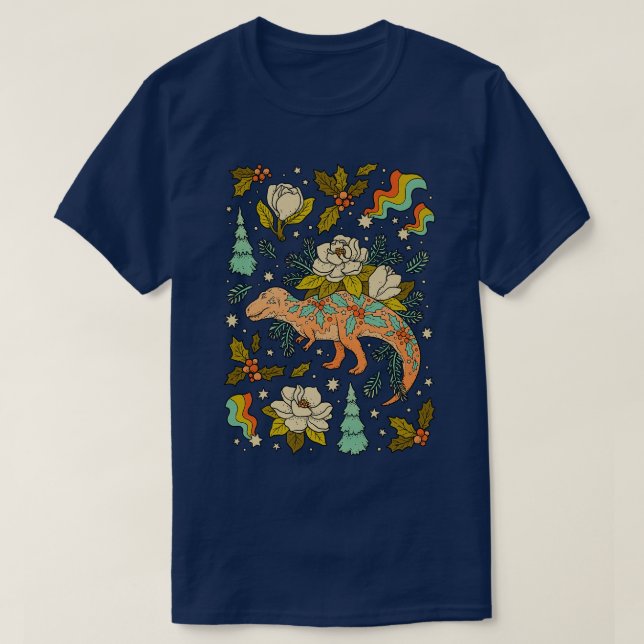 A Cretaceous Christmas Tyrannosaurus Holiday Dinos T-Shirt (Design Front)