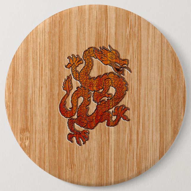 A Crimson Dragon on Bamboo like 6 Cm Round Badge (Front)