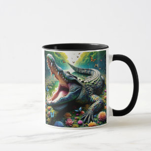 A crocodile hangs his mouth open. mug