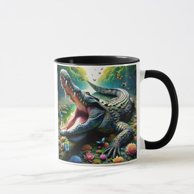 A crocodile with its mouth open. mug (Right)