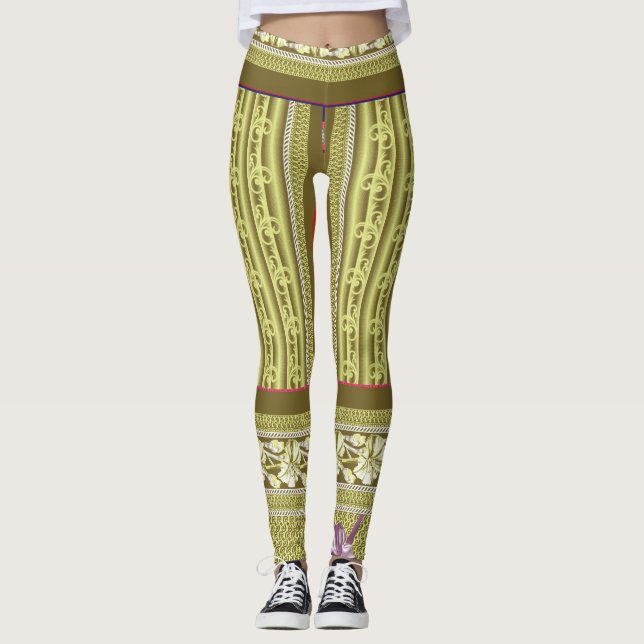  a cross stitch pattern of a vase with flowers leggings (Front)