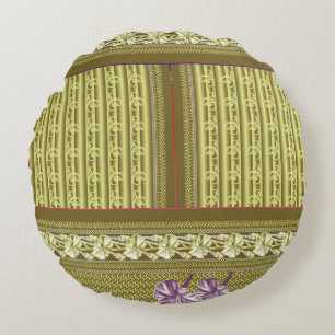  a cross stitch pattern of a vase with flowers round cushion