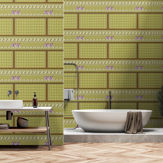  a cross stitch pattern of a vase with flowers wallpaper (Bathroom)