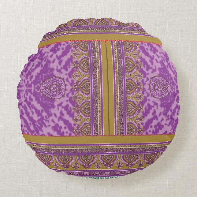  a cross stitch pattern with a purple and yellow b round cushion (Front)