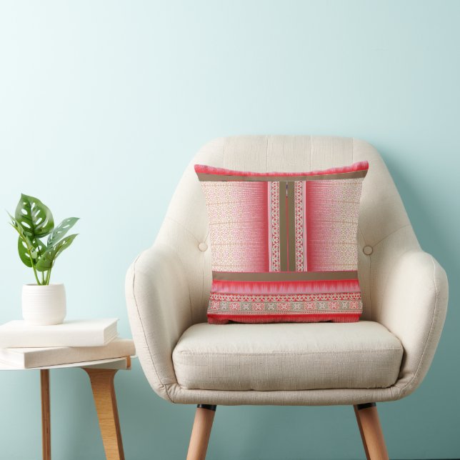 a cross stitch pattern with a red background cushion (Chair)