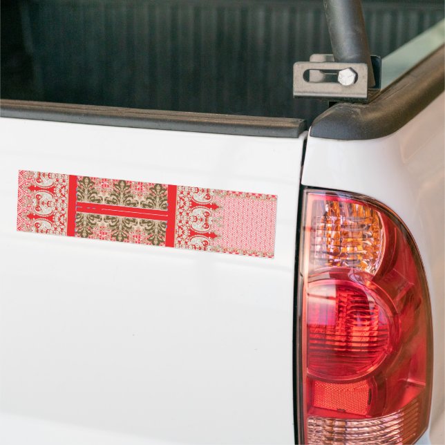 a cross stitch pattern with a red border bumper sticker (On Truck)