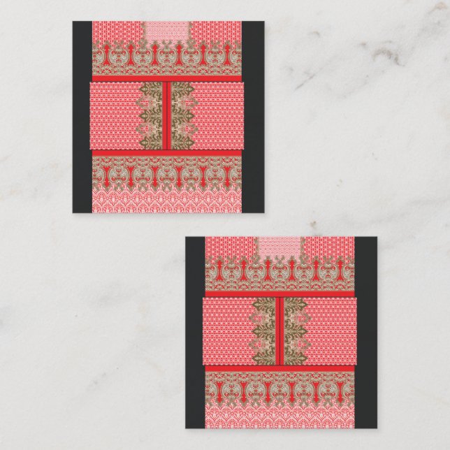 a cross stitch pattern with a red border loyalty card (Front/Back)