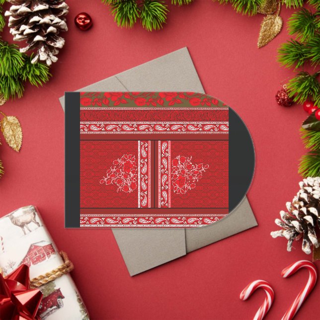 a cross stitch pattern with red flowers and vines acrylic invitations (Insitu (Holiday))