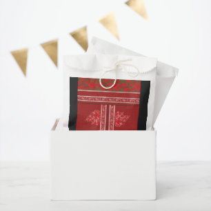 a cross stitch pattern with red flowers and vines favour bag