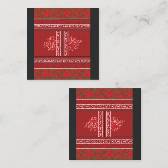 a cross stitch pattern with red flowers and vines loyalty card (Front/Back)
