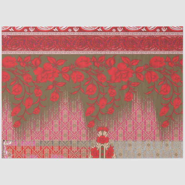 a cross stitch pattern with red flowers and vines tissue paper (Front)