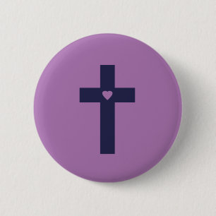 A cross with heart  6 cm round badge