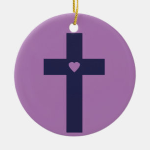 A cross with heart  ceramic ornament