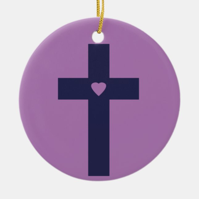 A cross with heart  ceramic ornament (Front)