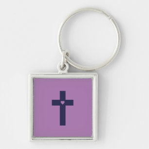 A cross with heart  key ring