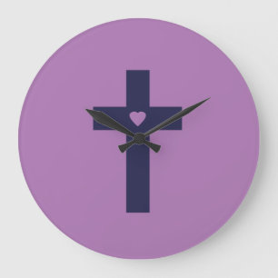 A cross with heart large clock