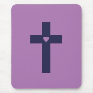 A cross with heart mouse pad