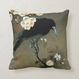 A Crow and Blossom by Ohara Koson Vintage Cushion