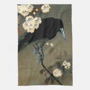 A Crow and Blossom by Ohara Koson Vintage Tea Towel