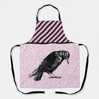 A Crow or Raven Halloween Pink and Black Apron