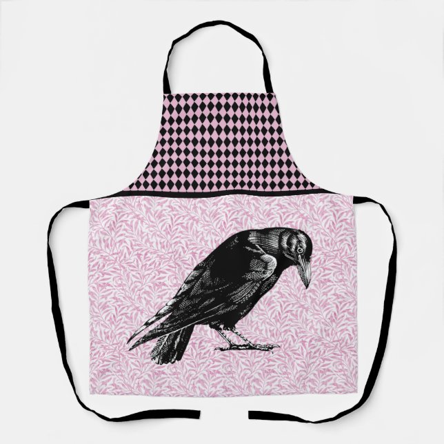 A Crow or Raven Halloween Pink and Black Apron (Front)