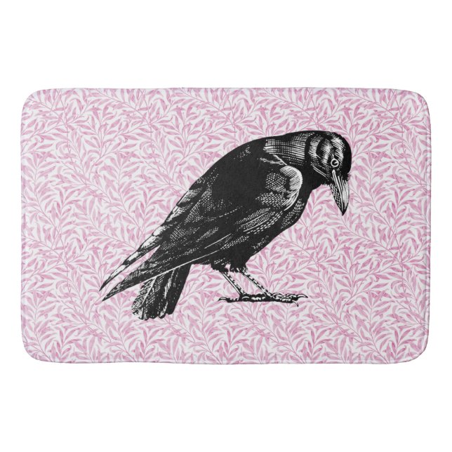 A Crow or Raven Halloween Pink and Black Bath Mat (Front)