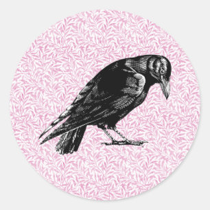 A Crow or Raven Halloween Pink and Black Classic Round Sticker
