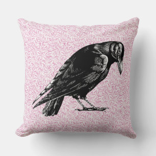 A Crow or Raven Halloween Pink and Black Cushion