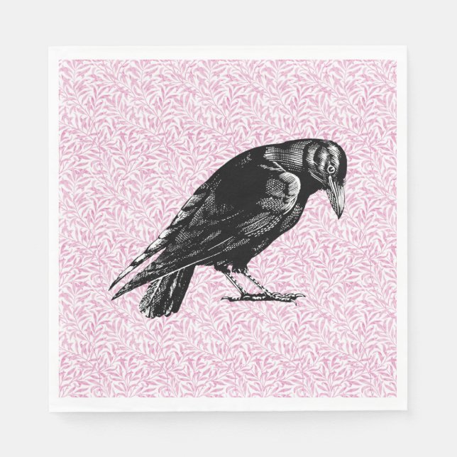 A Crow or Raven Halloween Pink and Black Napkin (Front)