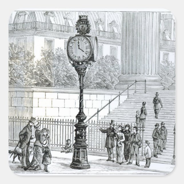 A Crowd Admires a Pneumatic Clock Square Sticker (Front)