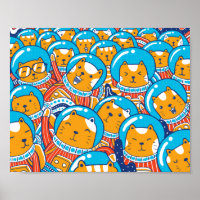A Crowd Of Catstronauts Cute Illustration
