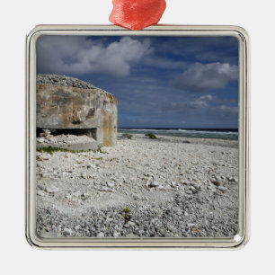 A crumbling bunker metal tree decoration